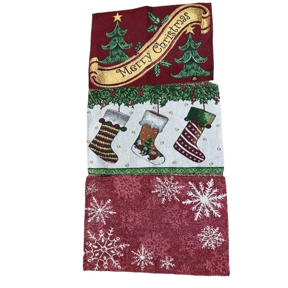 Set‎ of 3 Woven Holiday Christmas Placemats Table Linens Stockings Trees